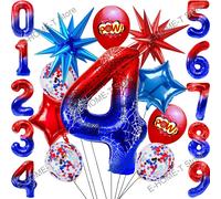 Juego de globos con números y tema de araña, globos de confeti de estrellas para niños, diseño de telaraña, suministro de decoraciones para fiesta de aniversario de cumpleaños Conjunto 5