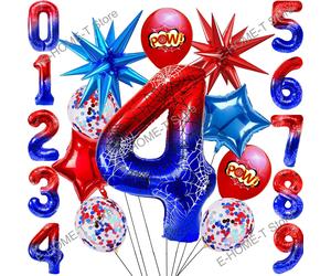 Juego de globos con números y tema de araña, globos de confeti de estrellas para niños, diseño de telaraña, suministro de decoraciones para fiesta de aniversario de cumpleaños Conjunto 1