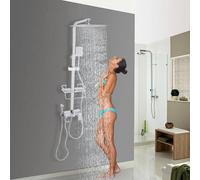 Juego de grifería para ducha - Ducha de lluvia - Ducha de mano - Termostato para ducha - Juego de ducha con cesta