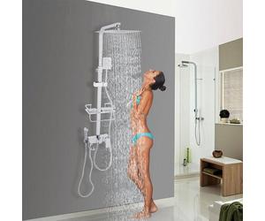 Juego de grifería para ducha - Ducha de lluvia - Ducha de mano - Termostato para ducha - Juego de ducha con cesta