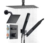 Juego de grifo para ducha, sistema de ducha de techo termostático de 305 mm con cabezal de pared de 152 mm y rociador de mano 2 en 1, válvula y juego de piezas de latón de doble cabezal de lluvia con 