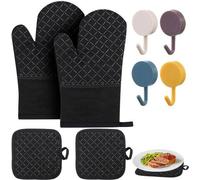 Juego de guantes de algodón resistentes al calor Unyqoos® para cocinar, hornear y asar a la parrilla – 1 par (30 cm), 2 protectores aislantes de 17,5 x 17,5 x 1 cm, 4 ganchos, color , resistente hasta