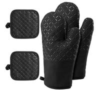 Juego de Guantes de Horno y Alfombrillas Resistentes al Calor, Guantes de Cocina Antideslizantes Resistentes a Altas temperaturas, 4 Piezas, Resistentes al Calor hasta 250 °C, adecuados para cocinar
