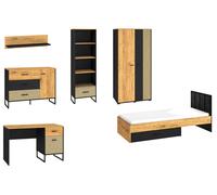 Juego De Habitación Juvenil 6 Piezas Negro Craft Oro Roble Premium Steel