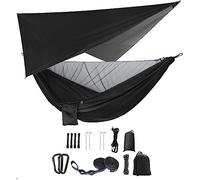 Juego de hamacas de camping, hamaca doble individual, mosquitera, mosquitera, mosquitera, mosca de lluvia, tela de paracaídas de alta resistencia, cama colgante. Adecuado para exteriores, senderismo,