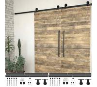 Juego de herrajes para puerta corredera, 2 unidades, 183 cm, acero negro | Acero recubierto de polvo, rodamiento interior silencioso, tope para puerta, guía de suelo, versátil para cocina de granero