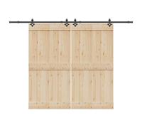 Juego de herrajes para puerta corredera, 305 cm, acero, color negro | Para puertas de granero doble, acero con recubrimiento en polvo, incluye tope para puerta, accesorios de montaje