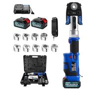 Juego de herramienta de prensado de tubos con batería de 18V con contorno V y contorno TH, prensa eléctrica para tubos de cobre incl. V15-18-22-28 y TH16-20-26-32, 2 baterías de 5 Ah y cargador rápido