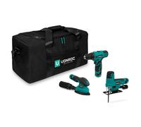 Juego de herramientas 12V | Incl. 3 máquinas, 3 baterías y bolsa de herramientas