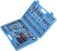 Juego de herramientas de 108 piezas, que incluye llaves de trinquete, vasos de 1/4 de pulgada y 1/2 de pulgada, juego de vasos de acero, maletín de herramientas y caja. Ideal para trabajos de bricolaj