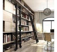 Juego de herramientas de escalera deslizante para biblioteca, rodillo de gancho superior telescópico, ruedas de suelo con frenos, kit completo de pista para una fácil instalación (sin escalera)