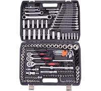Juego de herramientas Knarrenkasten de 151 piezas para reparación de automóviles, incluye llaves dinamométricas, llaves de vaso de 1/2", 1/4" y 3/8", varillas, extensiones y un destornillador