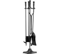 Juego de herramientas para chimenea, 5 piezas. Incluye: soporte con base de cinco puntas, tenazas, pala para cenizas, cepillo, lanzador de leña y accesorios de hierro forjado para chimenea, apto para