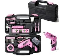 Juego de herramientas rosa para mujer, juego de brocas de 40 piezas con caja de herramientas, kit completo de bricolaje para principiantes, manualidades y soluciones rápidas
