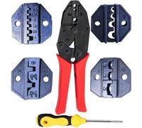 Juego de herramientas Unyqoos® 5 en 1: alicates de crimpar y pelar, con 4 matrices intercambiables. Incluye: alicates para crimpar terminales aislados y no aislados, conectores coaxiales y conectores 