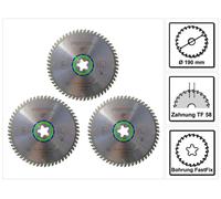 Juego de hojas de sierra circular especiales Festool TF58, 3 unidades de 190 x 2,6 mm, 190 mm (3x 492051), 58 dientes