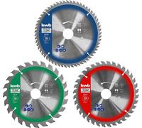 Juego de hojas de sierra circular para sierras circulares manuales o sierras de inglete y corte angular, para materiales de placa y materiales de construcción de madera. Incluye anillos reductores de
