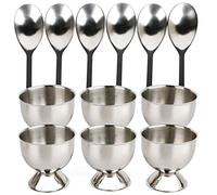 Juego de hueveras de acero inoxidable para huevos duros y hervidos, 6 hueveras, 6 cucharas de huevo