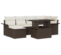Juego de jardín modular para lounge, fabricado en ratán sintético, con mesa de cristal – color blanco y marrón