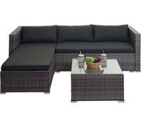 Juego de jardín/terraza/salón de polirratán HWC-F57, sofá con asientos, color gris, cojines de color gris oscuro (sin cojines decorativos)