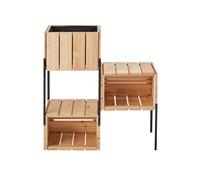 Juego de jardinera y soporte de madera balcón beige 82x28x86 cm