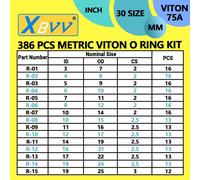 Juego de juntas tóricas de Viton 75A, con 386 piezas, en 30 tamaños, para sellado
