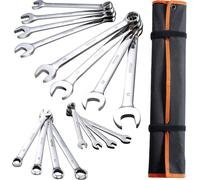 Juego de llaves combinadas de 25 piezas, métricas, de 6 mm a 32 mm, con estuche enrollable