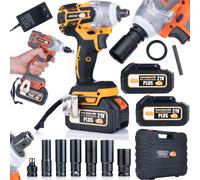 Rosfix - Juego de llaves de impacto inalámbricas, color naranja Doberman, 21 V, OD21 V, 2 baterías 4 Ah, 350 Nm, motor sin escobillas de 1/2 pulgadas, para coche, bricolaje, taller | Herramienta