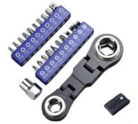 Juego de llaves de trinquete multifunción con puntas de destornillador magnéticas para reparación de automóviles y hogar DIY - Kit de 20 piezas azul negro 114 mm