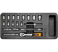 Juego de llaves de trinquete y vasos de 1/4" NEO TOOLS 84-237, 19 piezas