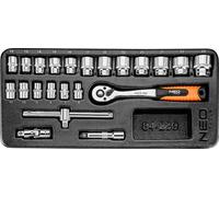 Juego de llaves de trinquete y vasos de 3/8" NEO TOOLS 84-239, 22 piezas