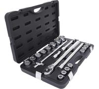 Juego de llaves de tubo de 3/4", 21 piezas, de 19 a 50 mm, con 3 extensiones, carraca y estuche