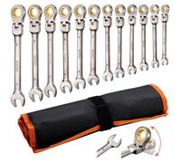 Juego de llaves de vaso con cabeza flexible VEVOR, 12 piezas, métricas de 8 a 19 mm, 72 dientes, juego de llaves de vaso de acero Cr-V con estuche de almacenamiento, ideal para reparaciones domésticas