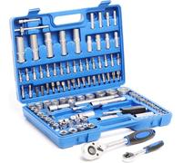 Juego de llaves de vaso de 108 piezas - Juego profesional de 1/4" y 1/2" con carraca, brújulas, inserciones y extensiones - Maletín rígido - Juego de herramientas para coche, moto, bicicleta y