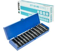 Juego de llaves de vaso de 11 piezas 1/2" CR-MO 10-24 mm para caja metálica d...