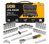 Juego de llaves de vaso de trinquete jcb 36 piezas 1/2', acero cr-v, p