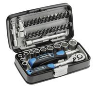 Högert Technik - Pequeño Juego de Herramientas, Caja de Herramientas, Maletin Herramientas, Juego de Llaves de Vaso y Equipamiento 1/4, Mecanismo de Trinquete con 72 Dientes - HT1R462, 38 Piezas