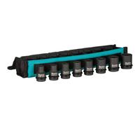 Juego de llaves de vaso Makita, 8 piezas, 25,4 / 2 mm (1/2"), con medidas de 8, 10, 12, 13, 14, 17, 19 y 21 mm, acabado cromado, color y azul