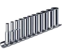 Juego de llaves de vasos 1/4" largos 6 caras, de 4 a 13 mm en rail, 11 piezas