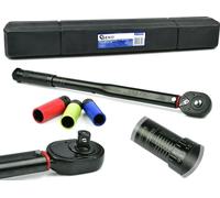 Juego de llaves dinamométricas de 1/2", de 28-210 Nm, con vasos de impacto con revestimiento protector de 17 mm, 19 mm y 21 mm, y vasos de bloqueo para llantas de aleación