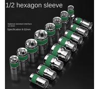 Juego de llaves neumáticas de alta resistencia, herramientas mecánicas de mano con correa verde, enchufe Hexagonal, engrosado, juego de boquillas, 1/2 24 mm