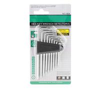 Juego de llaves Torx en forma de L de 9 T6/T7/T8/T9/T10/T15/T20/T25/T27 de acero al cromo vanadio ajustable en forma de L, ángulo estándar de 90°, con pequeña estrella de seguridad universal con