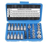 Juego de llaves Torx y puntas hexagonales: conjunto de 34 piezas que incluye llaves Torx internas y externas, desde E4 hasta E20, y un juego de puntas Torx desde T10 hasta T60