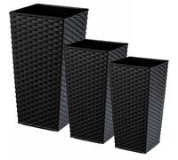 Juego de macetas de ratán KADAX, macetero de plástico, 25+30+35 cm, negro