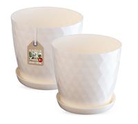 Juego de macetas KADAX con posavasos, de plástico, 25 cm + 30 cm, crema