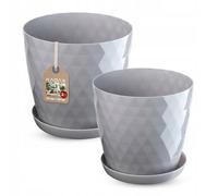 Juego de macetas KADAX con posavasos, de plástico, 25 cm + 30 cm, gris