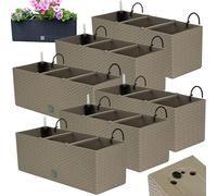 Juego de macetas para balcón 6 x 51 x 19 x 18,5 cm | Maceta de balcón con Aspecto de ratán | Maceta con asa, Soportes y Sistema de riego | Macetas para terraza | Jardinera de diseño Elegante | Mocca