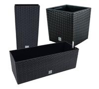 Juego de macetas rato: 26,6 litros, 64 litros, y jardinera rectangular 17 litros color antracita