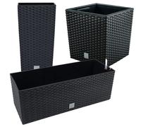 Juego de macetas Rato: 26,6 litros, 64 litros, y jardinera rectangular 17 litros color antracita WELLHOME