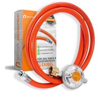 Juego de manguera de gas compuesto por regulador de presión de gas de 50 mbar y manguera de gas flexible de 150 cm. Ideal para barbacoas de gas, radiadores, estufas de gas, estufas de gas, lámparas,